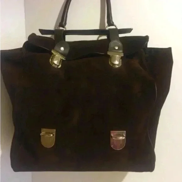 Jane August Unsex chocolate suede hobo shoulder handbag